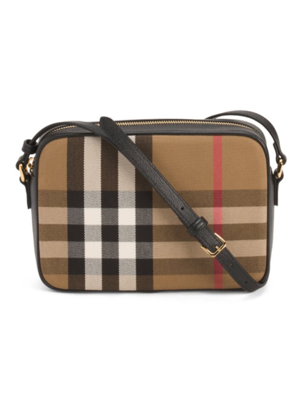 Burberry Black Leather Trim Vintage Check Crossbody with Tan Plaid